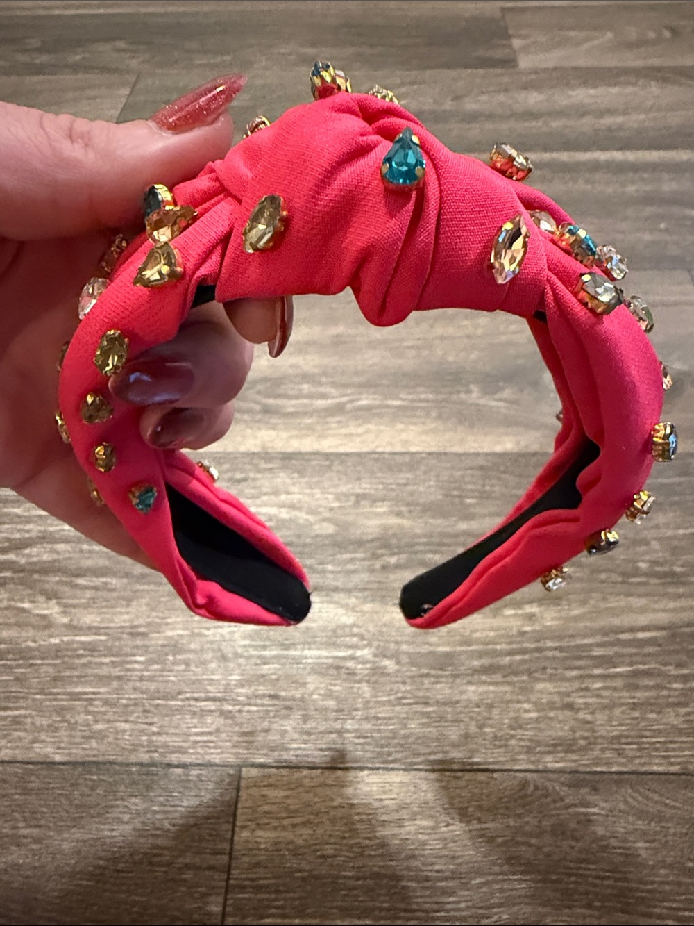 Embellished Pink Knotted Headband with Gem Accents